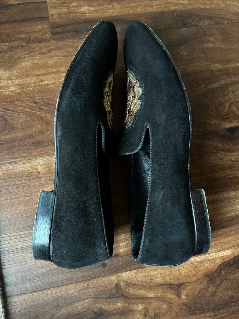Roberto Cavalli Black Suede Embroidered Crest Smoking Slipper Loafers Size:EU 45